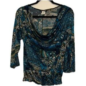 Carol Rose Size Medium U Neck Modern Print 3/4 Sleeve Blouse